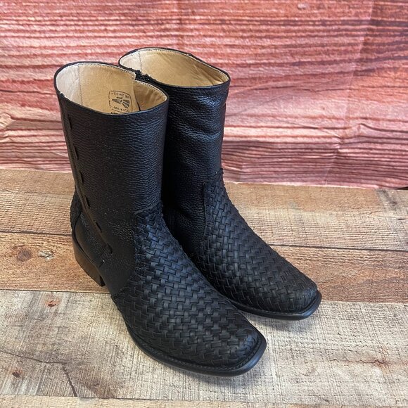 Men's Western Rodeo Cowboy Handwoven Petatillo Genuine Leather Mexican Boots - Picture 7 of 8